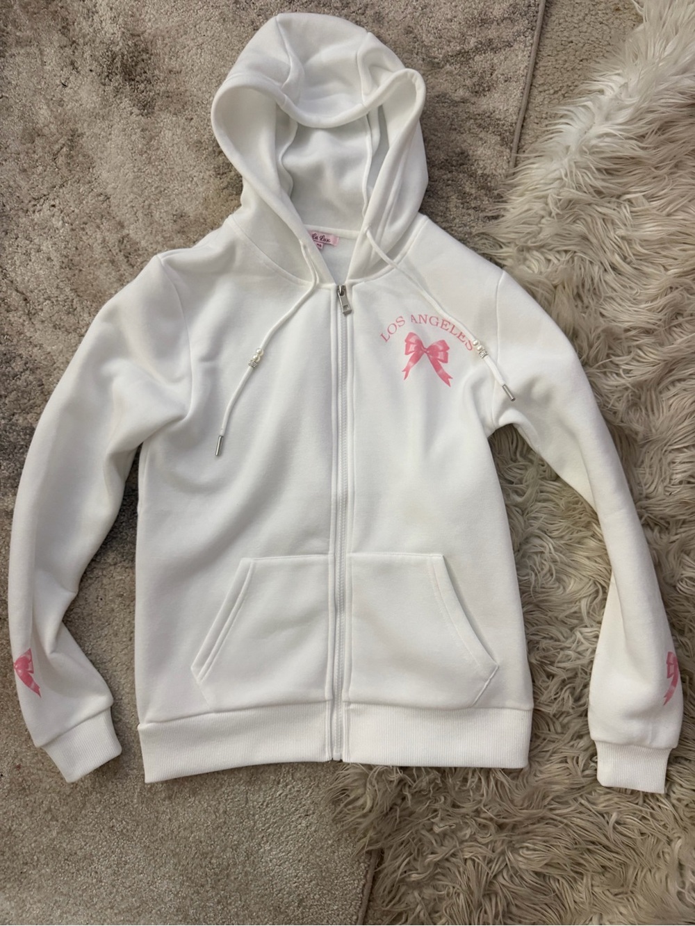 White Zip Up Hoodie Bow Accents